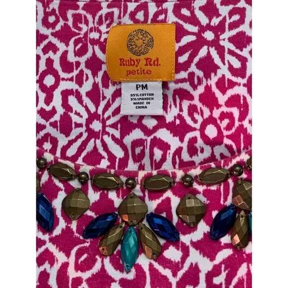 Ruby Rd petite quarter sleeve embellished collar spandex pullover tunic top PM - Picture 4 of 10